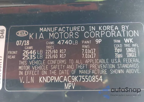 2019 Kia Sportage Lx z USA, uszkodzony, nr VIN KNDPMCAC9K7550854